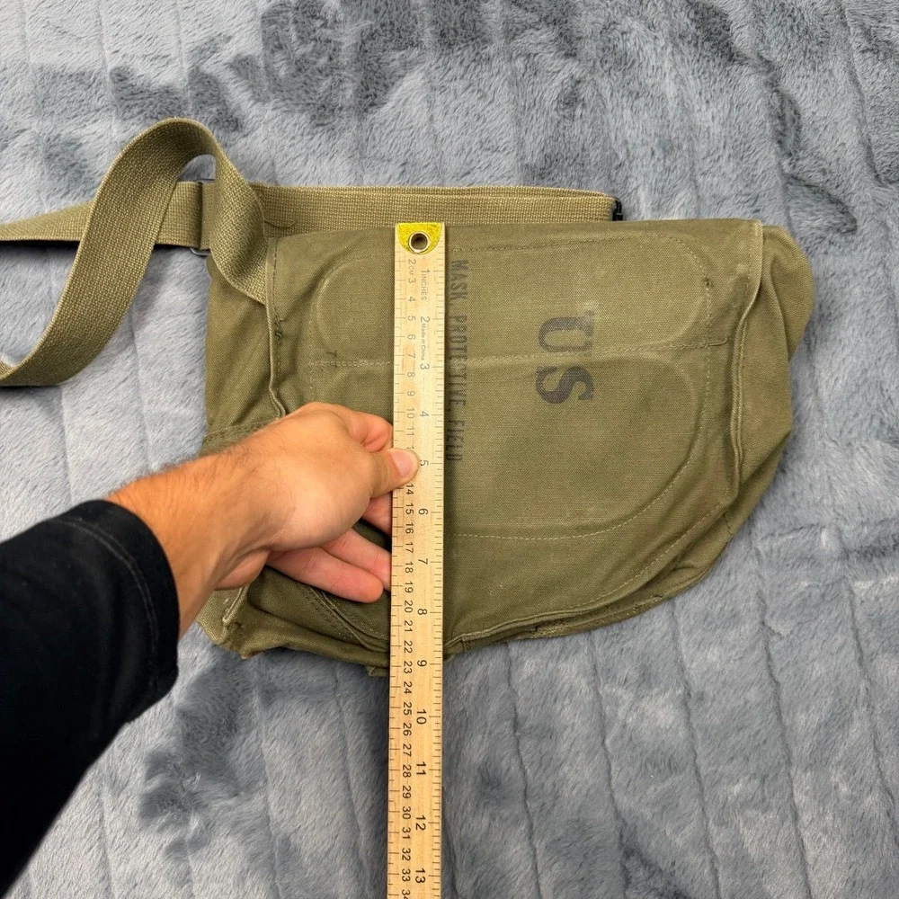 Vintage US Military ABC-M17 Gas Mask Bag Olive Canvas Messenger Shoulder Bag